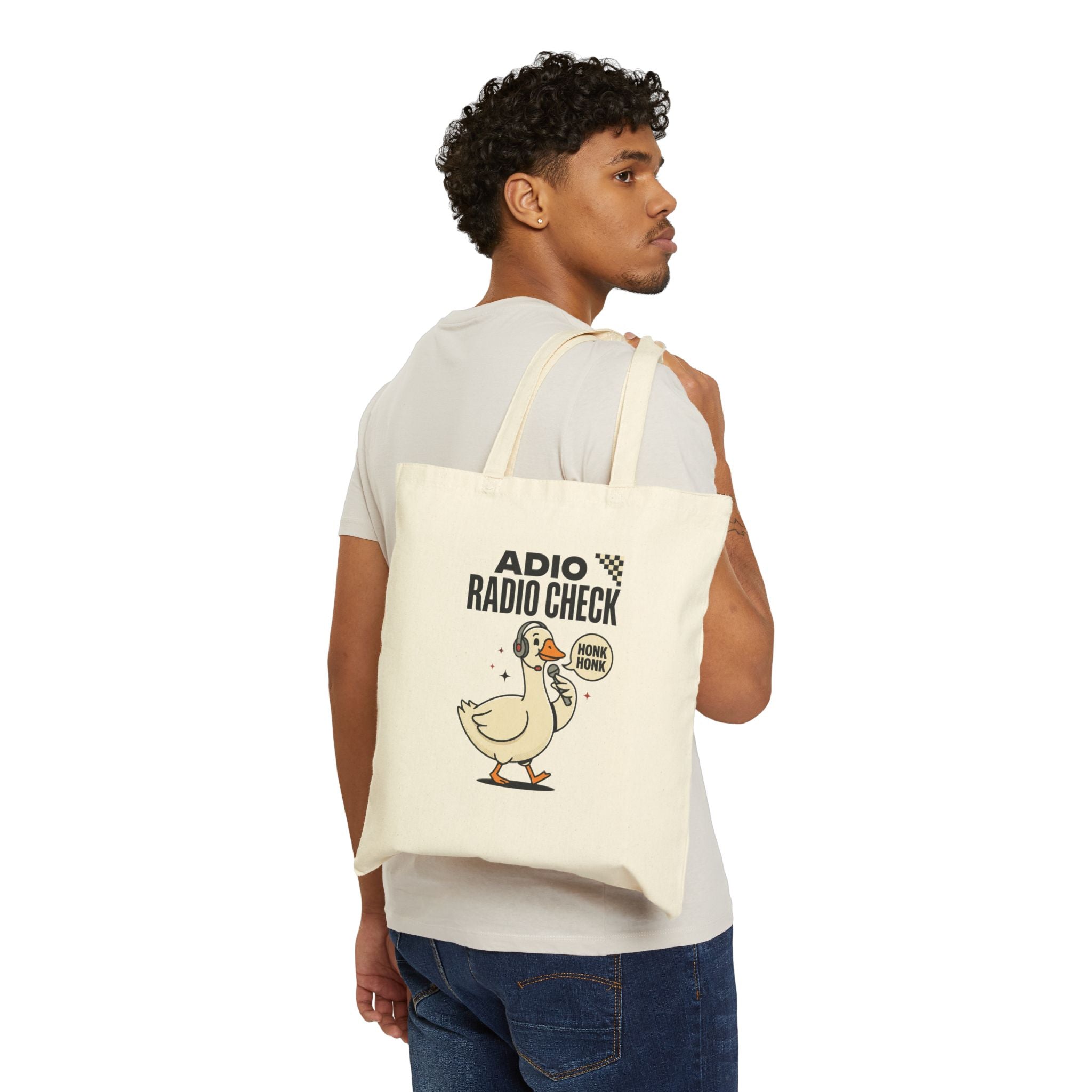 Racing Silly Goose Radio Check Tote | Canvas Racing Meme Tote