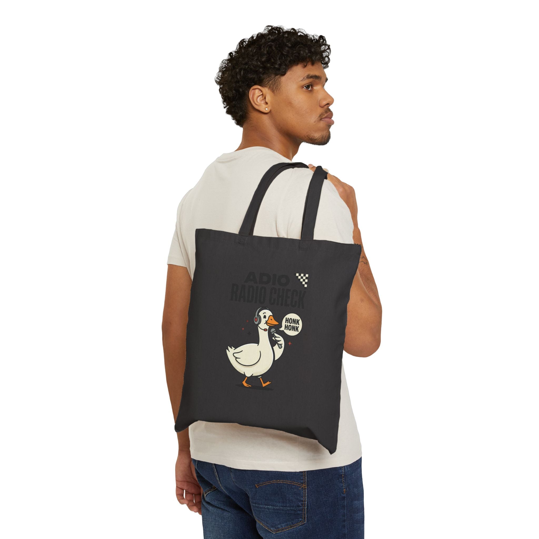Racing Silly Goose Radio Check Tote | Canvas Racing Meme Tote